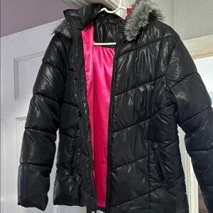 Black Puffer Jacket with Pink Lining